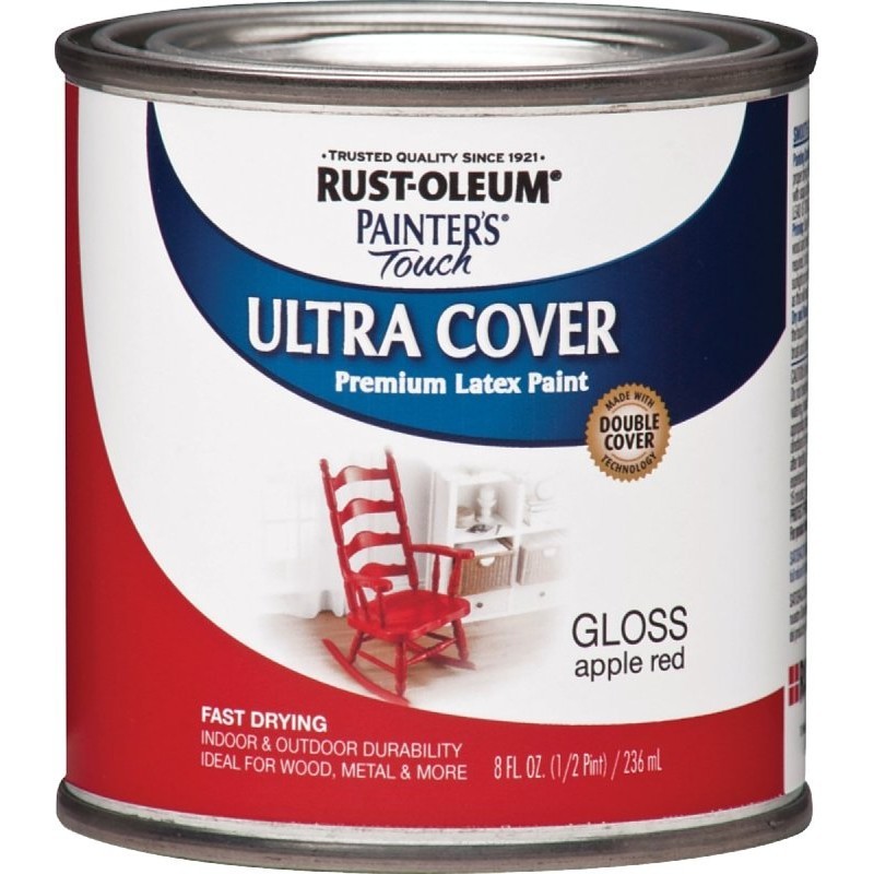 Rust-Oleum 1966730 Enamel Paint, Water, Gloss, Apple Red, 0.5 pt, Can, 120 sq-ft
