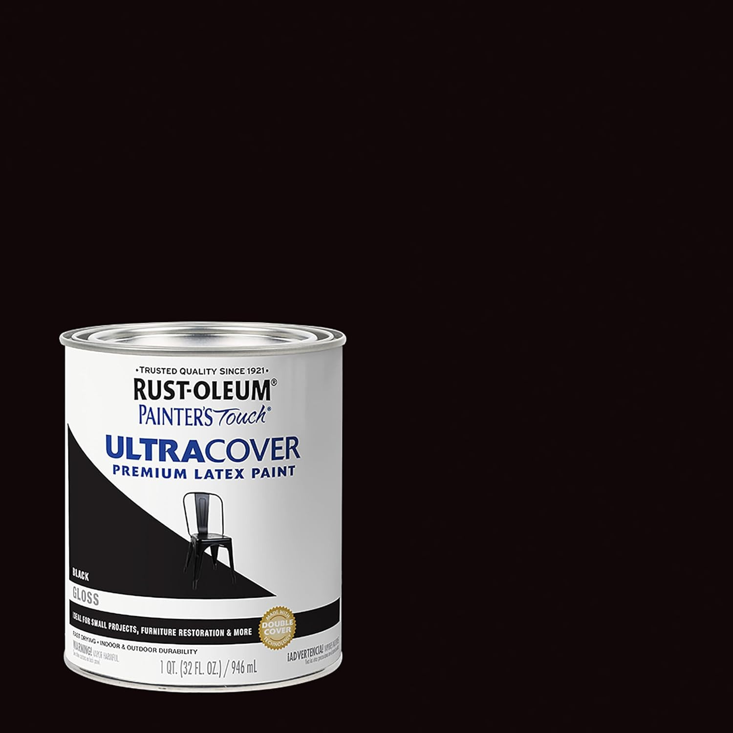 Rust-Oleum 1979502 Painter’S Touch Latex Paint, Quart, Gloss Black, 1 Quart, (Pa