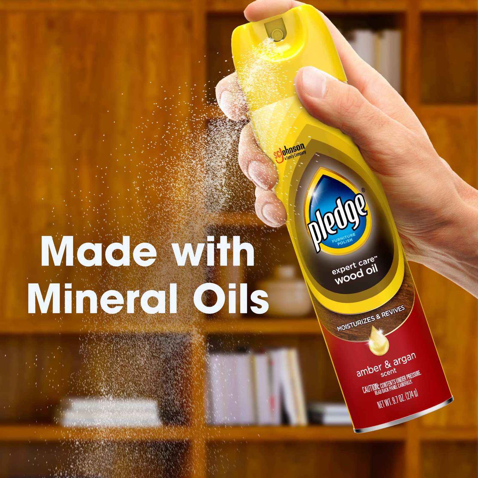 Pledge Moisturizing Wood Oil, Furniture Reviving 9.7 Ounce (Pack of 1), Amber