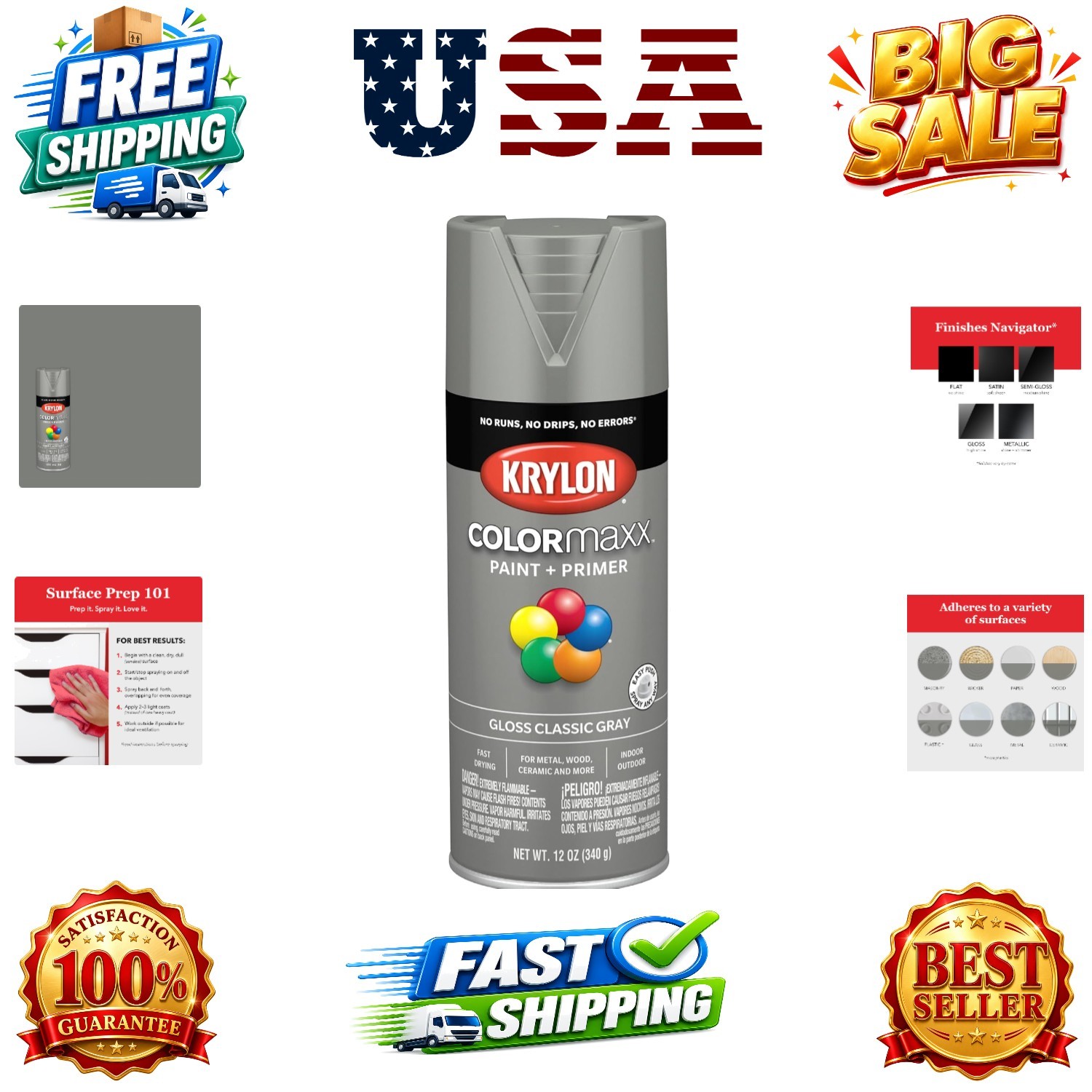 K0007 COLORmaxx Spray Paint and Primer for Indoor/Outdoor Use, Gloss Classic …