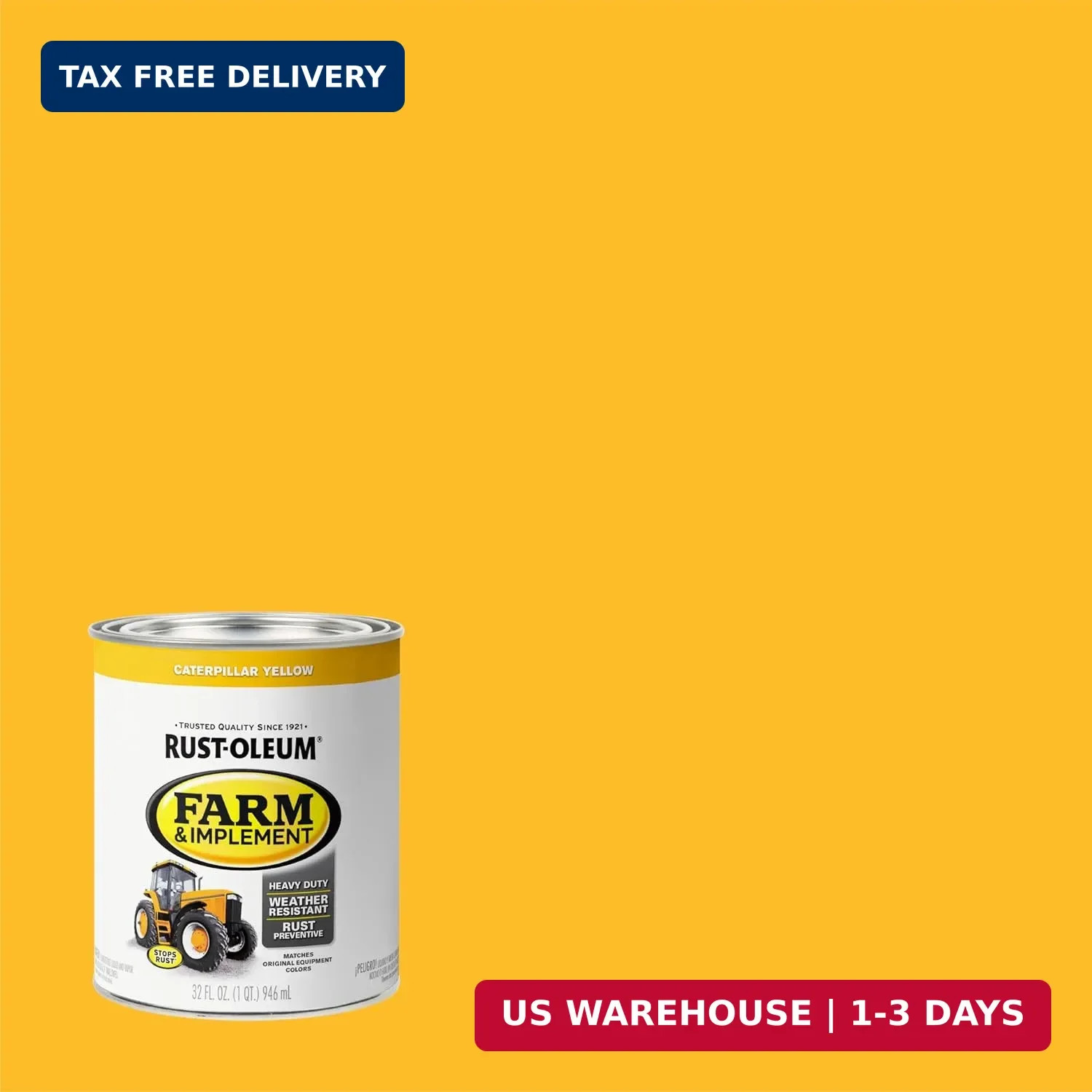Rust-Oleum 280163-2PK Farm & Implement Enamel Paint, Quart, Caterpillar Yellow,