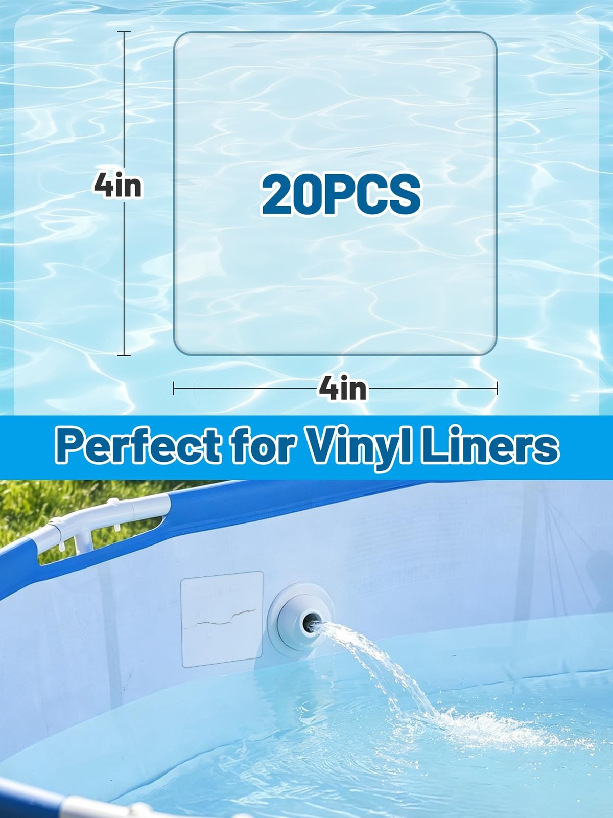 20pcs Self-Adhesive Underwater Pool Liner Repair Patch – 4in x 4×4 in, Clear