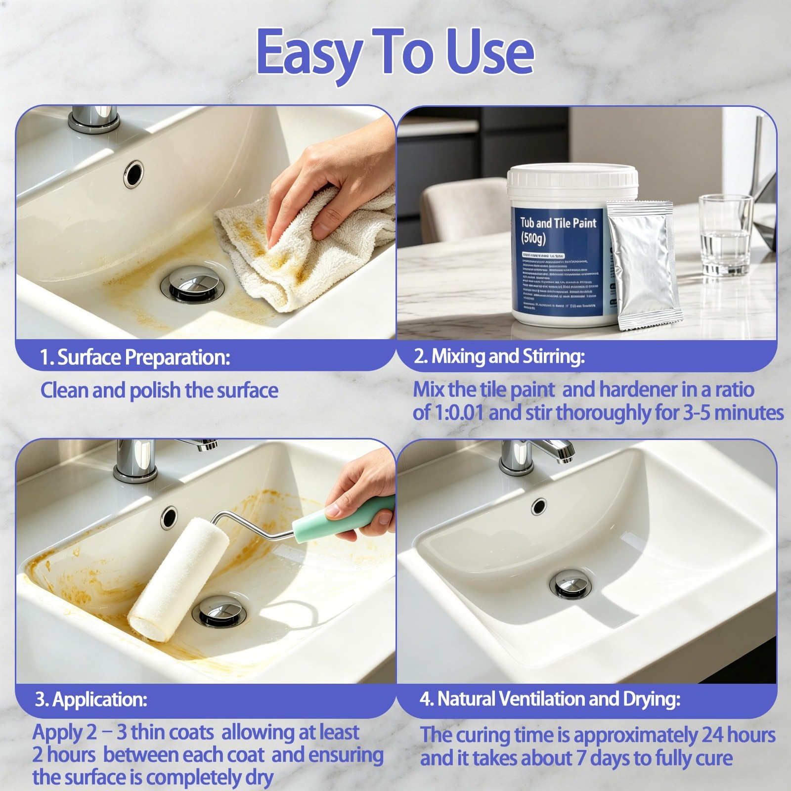 Tile Refinishing Kit 17.6oz – White Water-Based Paint for Bathtub, Sink & Counte