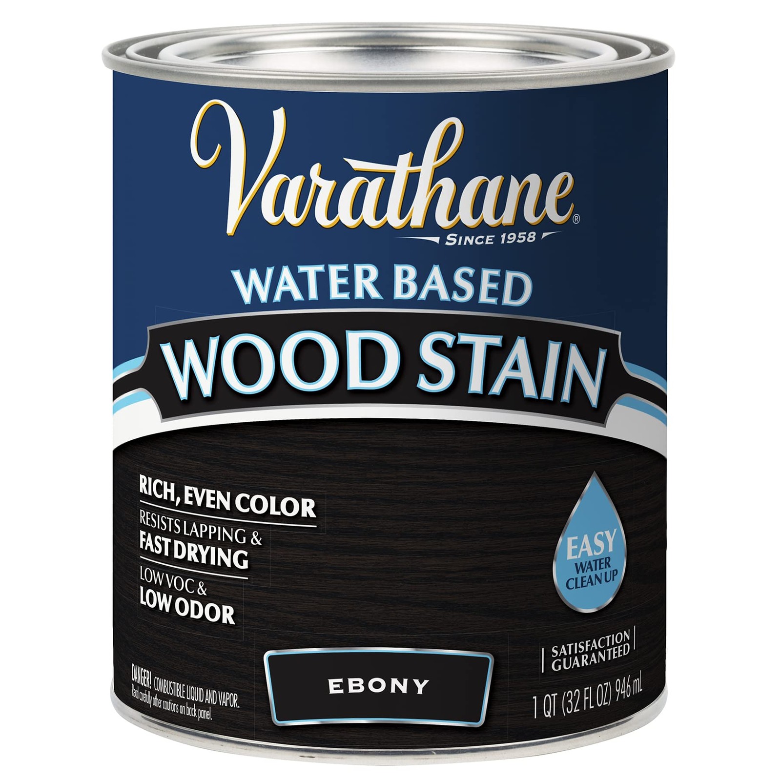 Water-Based Wood Stain Quart – Ebony Finish for Furniture & Crafts