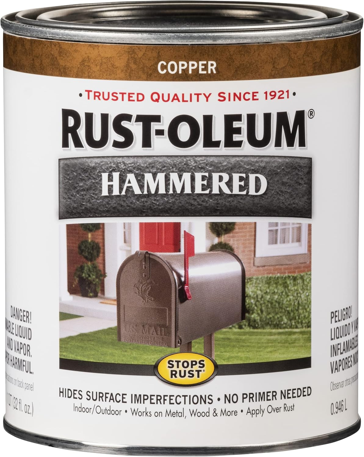 Rust-Oleum Hammered Finish Paint, Quart, Copper 32 Fl Oz 239074 Stops Rust