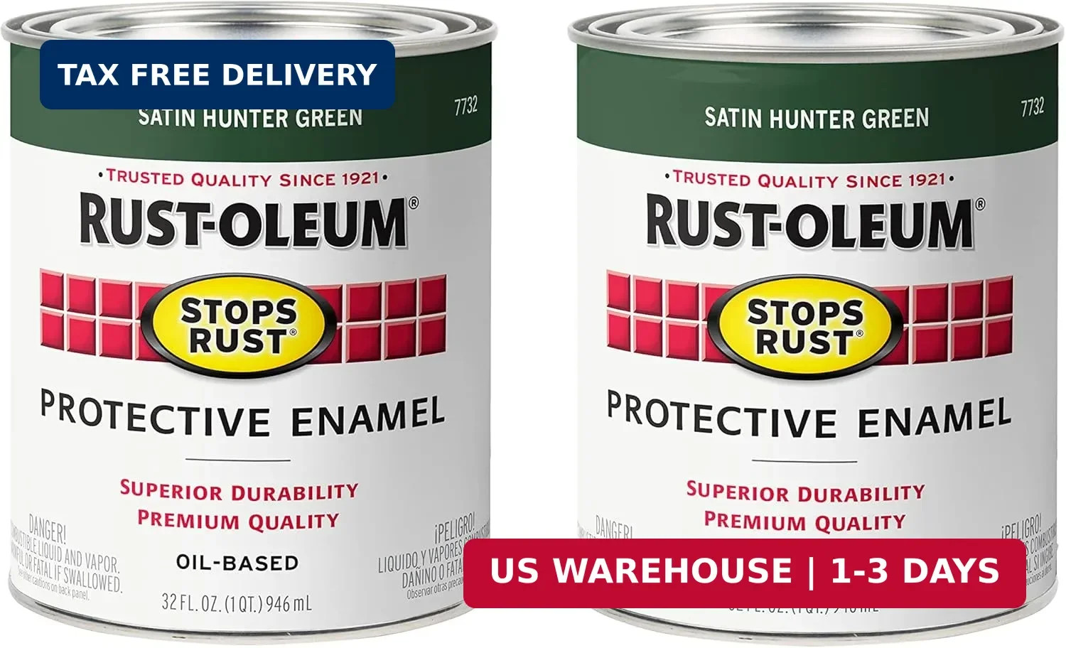 Rust Oleum Satin Hunter Green Paint 32 Oz Pack Of 2 Durable Rust Prevention
