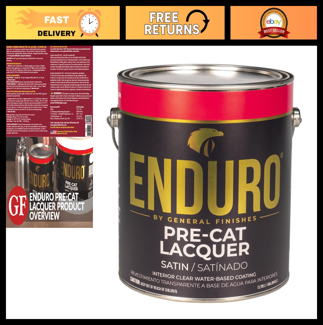 High-Performance Pre-Cat Lacquer, 1 Gallon, Satin Finish for Wood & Furniture