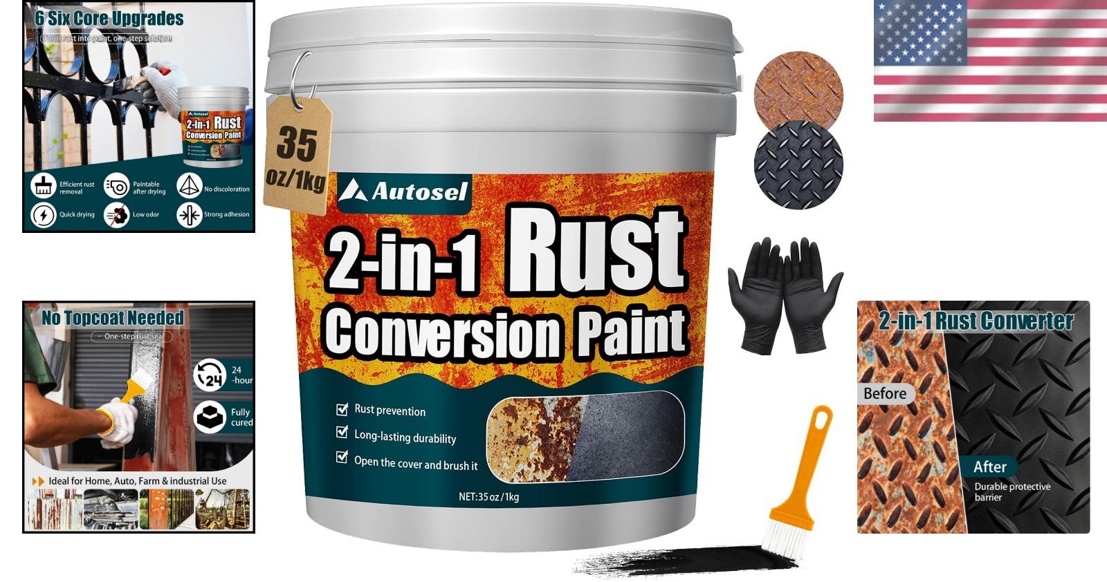 Multi-Surface Rust Converter Paint – 35 oz Fast-Drying Metal Primer & Inhibitor