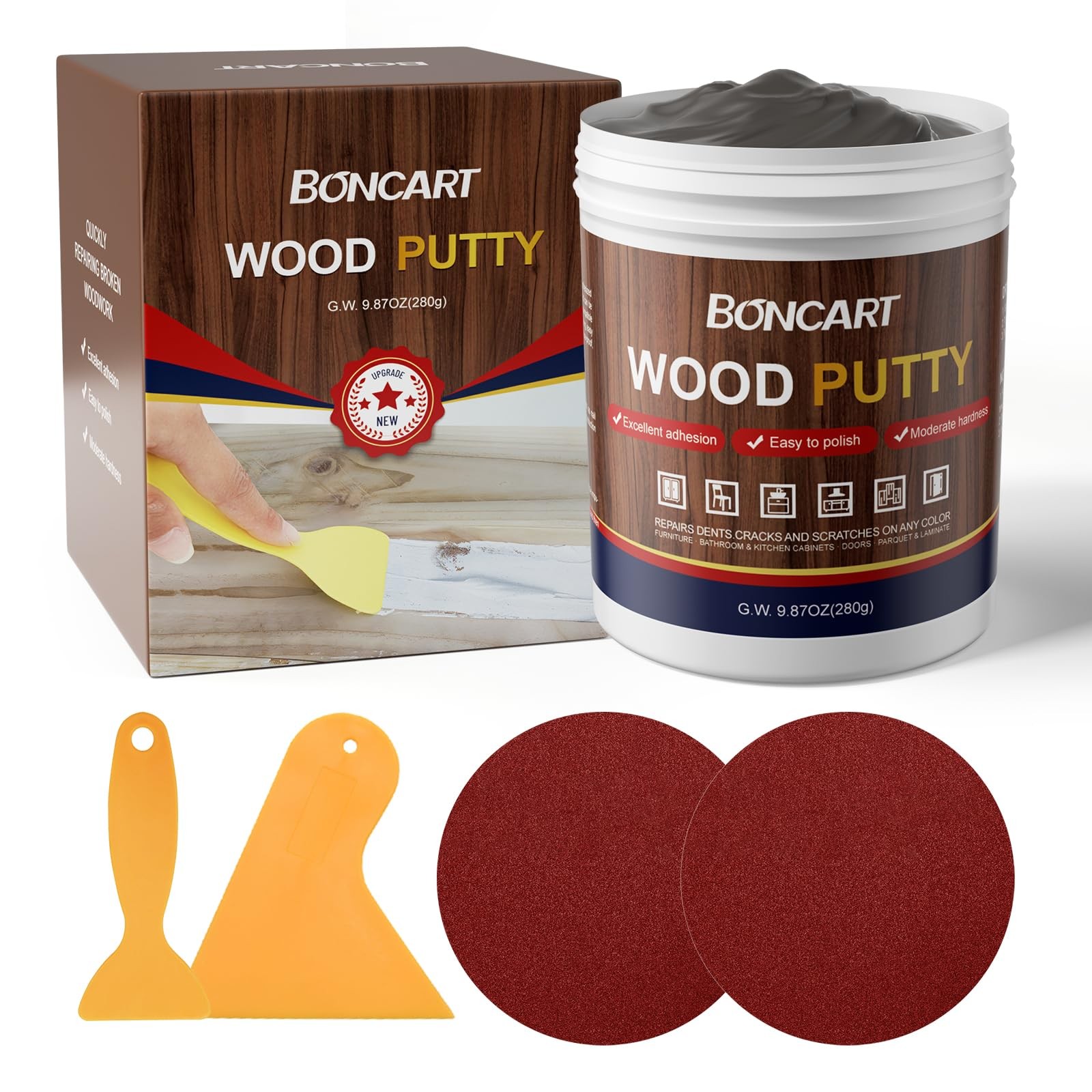 BONCART Wood Filler – Ebony, Paintable, Stainable, Sandable. Quickly Ebony