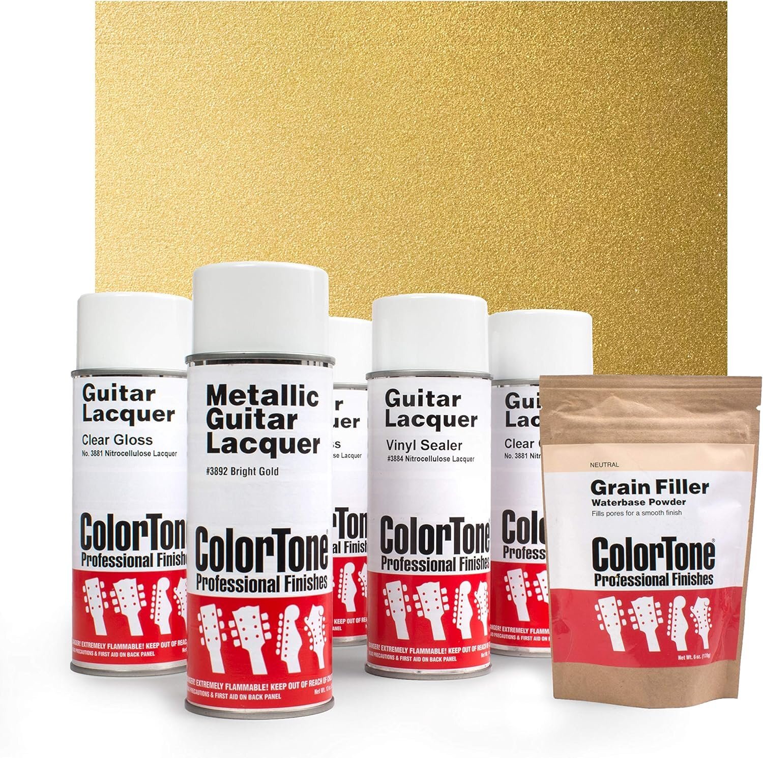 ColorTone Aerosol Finishing Set with Metallic Lacquer, Bright Gold