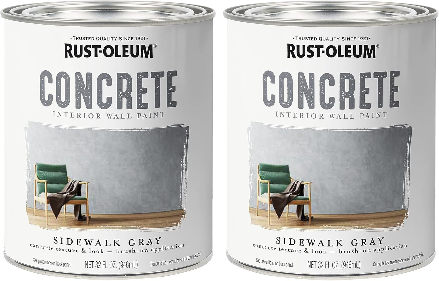 379908-2PK Concrete Interior Wall Paint, Quart, Sidewalk, (Pack of 2)