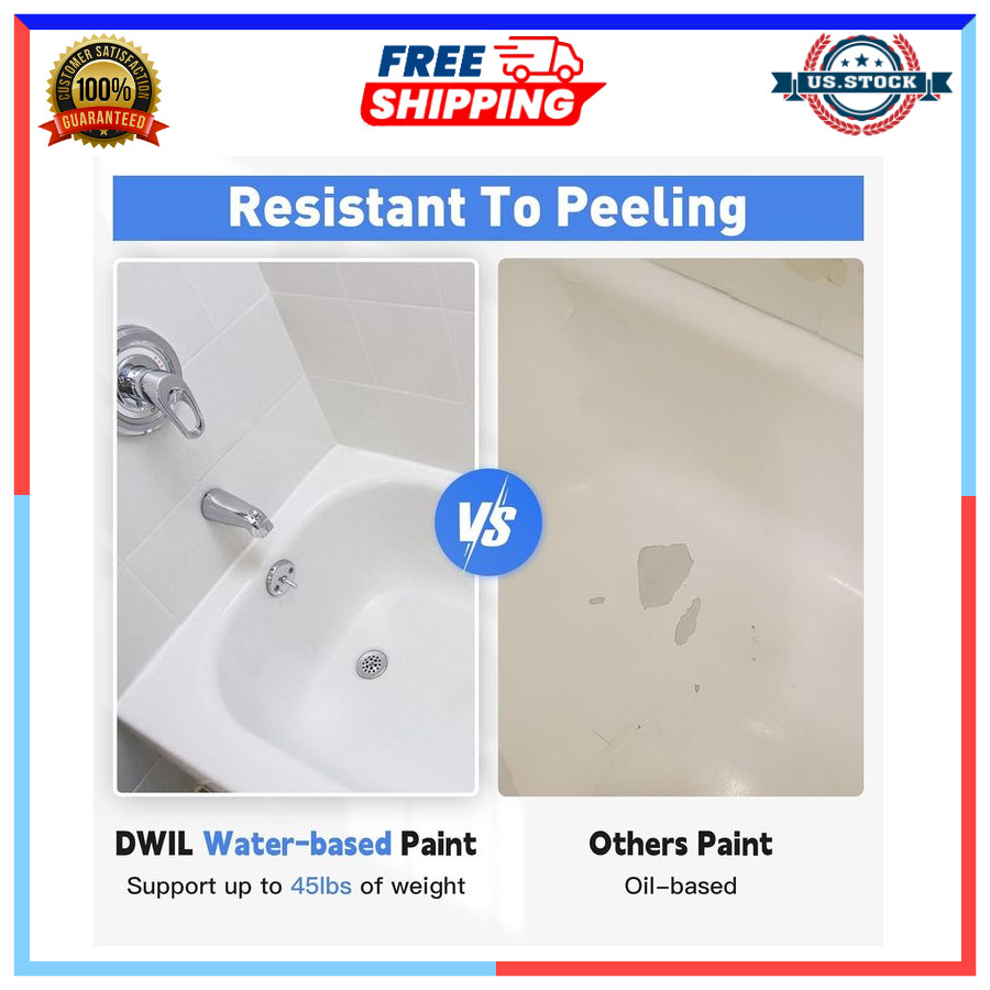 Bathtub Paint & Tile Refinishing Kit with Tools Low Odor White 25-30sq.ft
