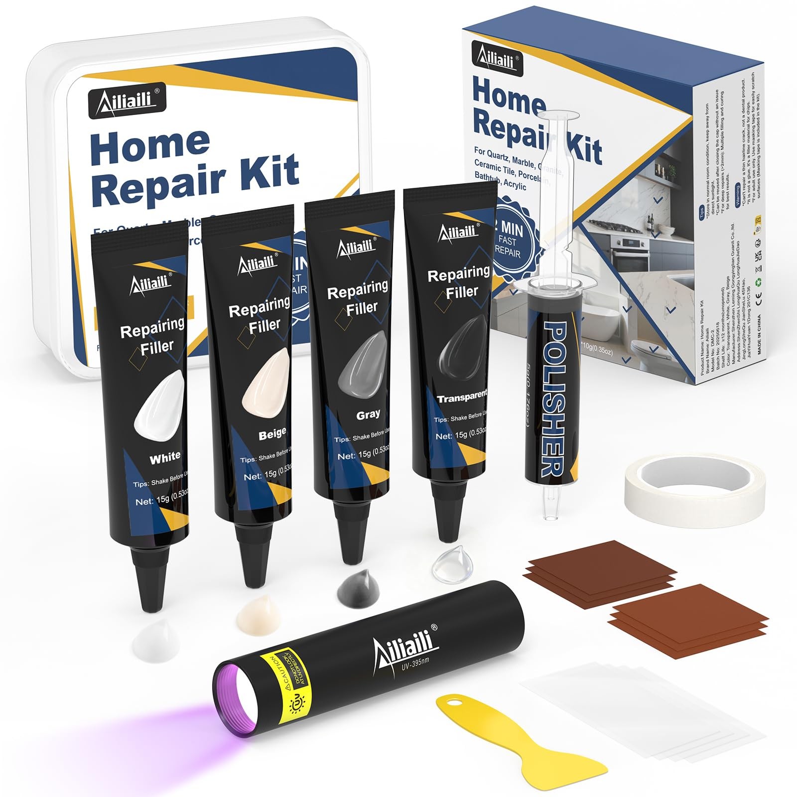 Quartz Countertop Repair Kit, Granite & Marble Kit with multicolor