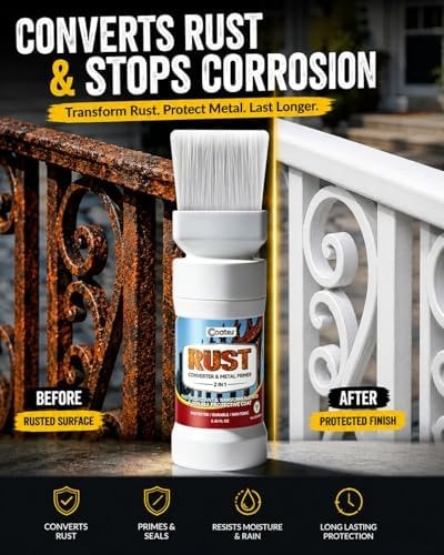 2-in-1 Rust Converter & Metal Primer with Built-In Brush, Water-Based Rust Tr…