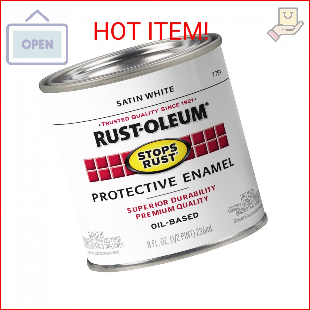 Rust-Oleum 7791730 Stops Rust Brush On Paint, Half Pint, Satin White