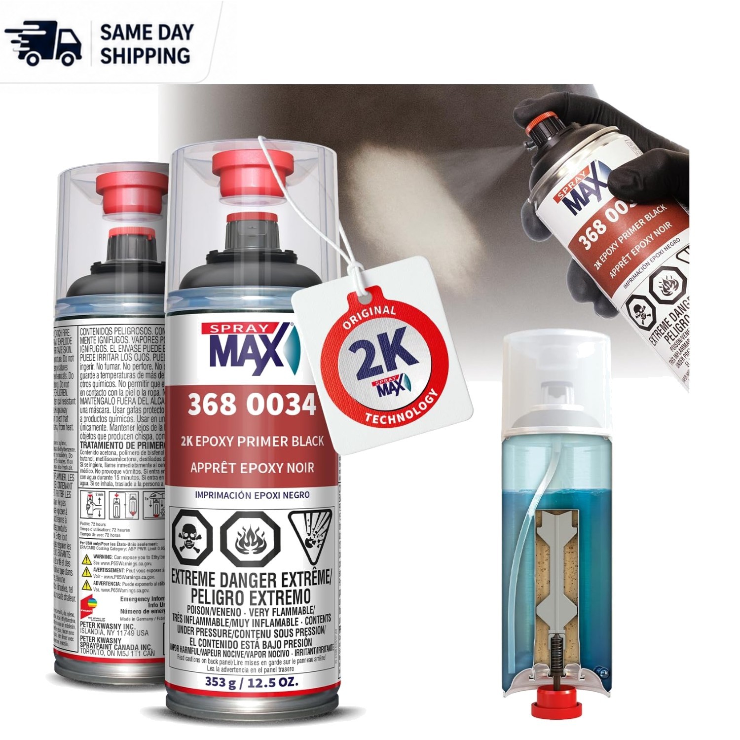 Superior Adhesion 2K Epoxy Primer Black – Fast Drying for Metal & Steel, 12.5 oz