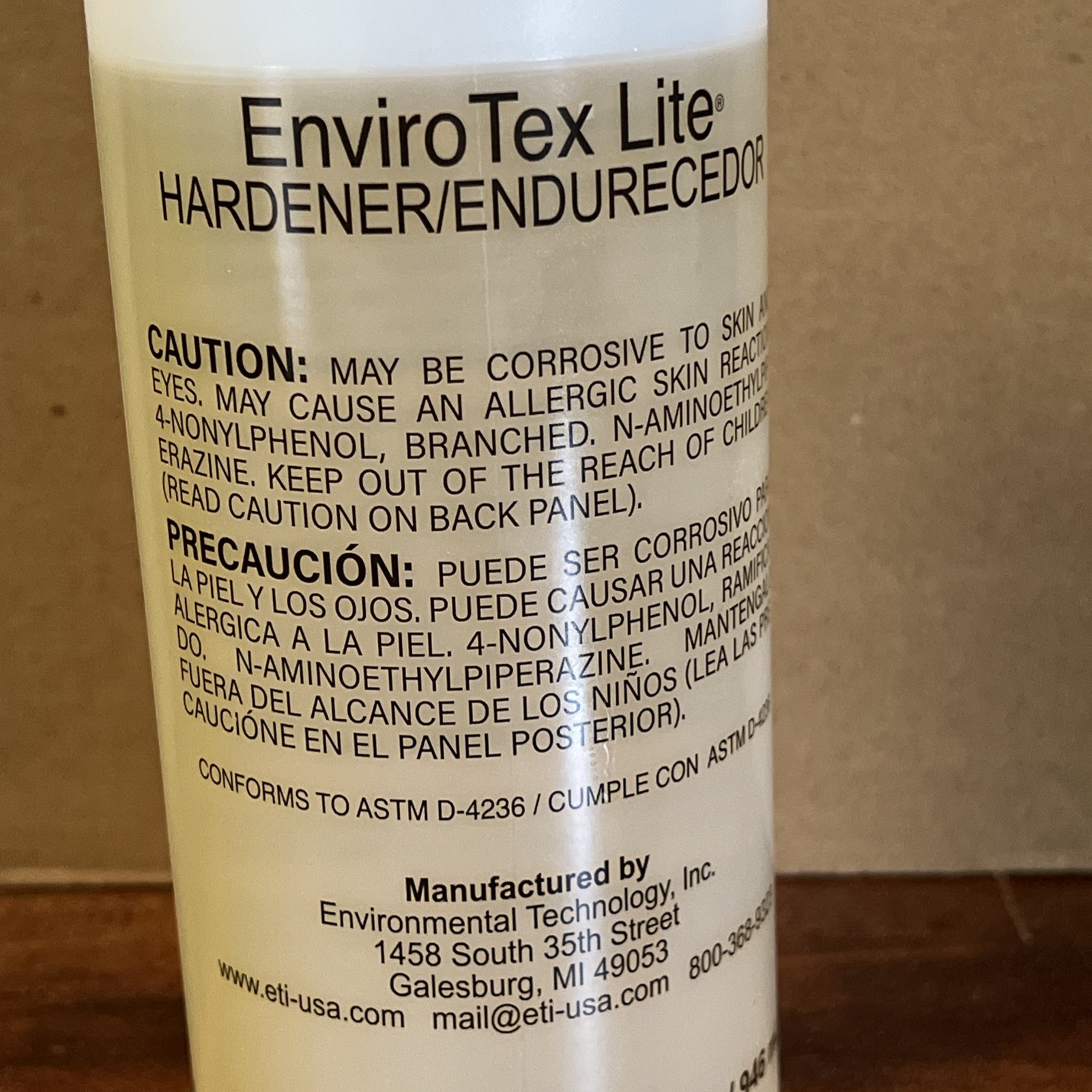 ENVIRO TEX LITE HARDENER/ENDURECEDOR UNOPENED 32 FL OZ BOTTLE