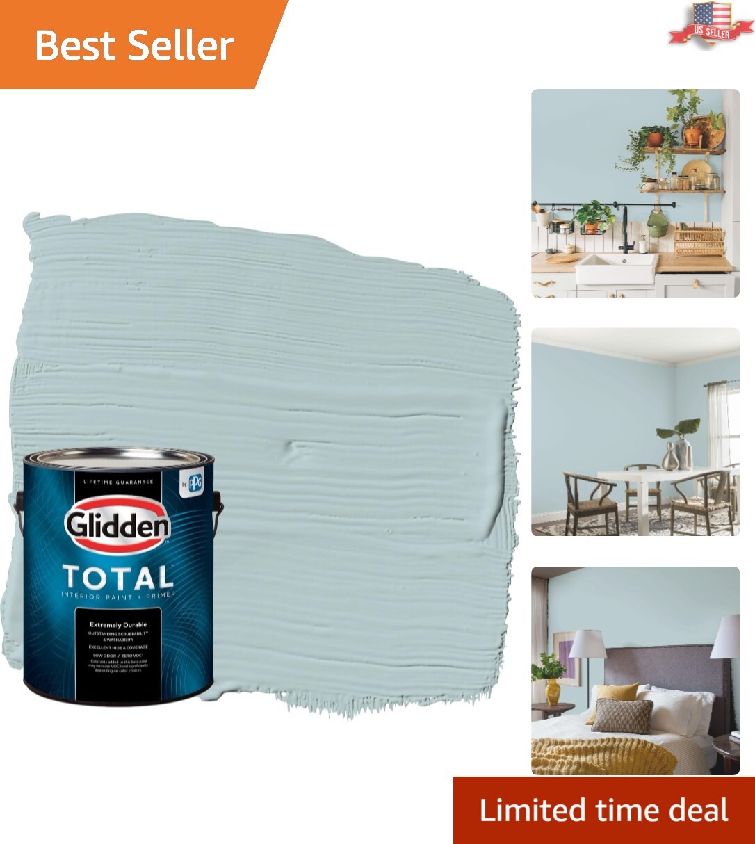 Washable Misty Surf 1 Gallon Interior Paint & Primer with Low VOC – Eggshell