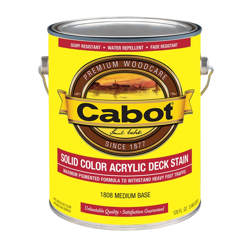 Cabot 1808-07 Medium Base Solid Acrylic Tintable Deck Stain 1 gal. (Pack of 4)