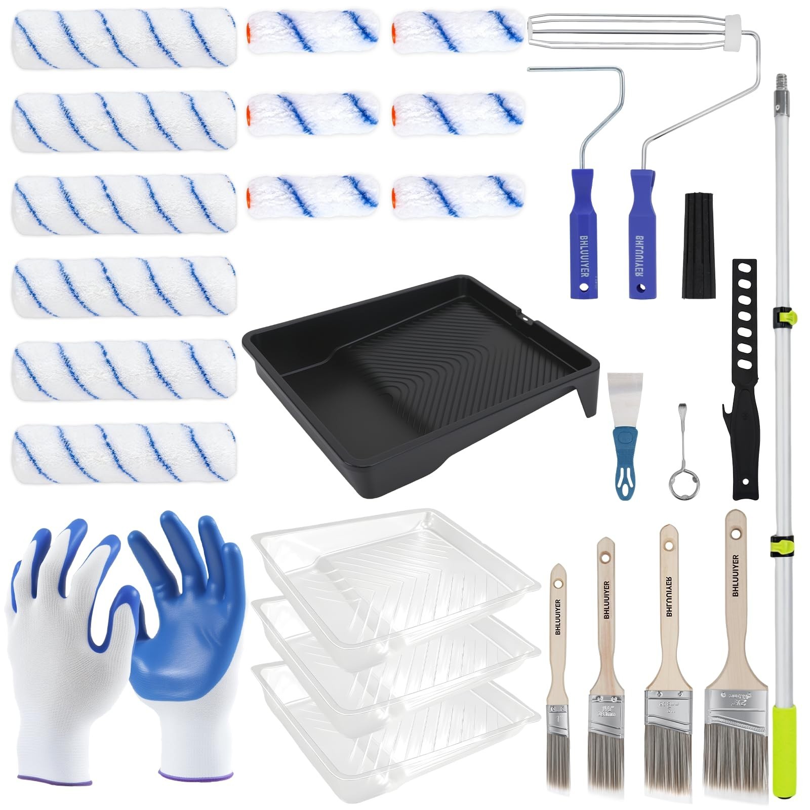 Paint Roller Kit with 2 to 4 FT Extension Pole for House Painting – Completed…