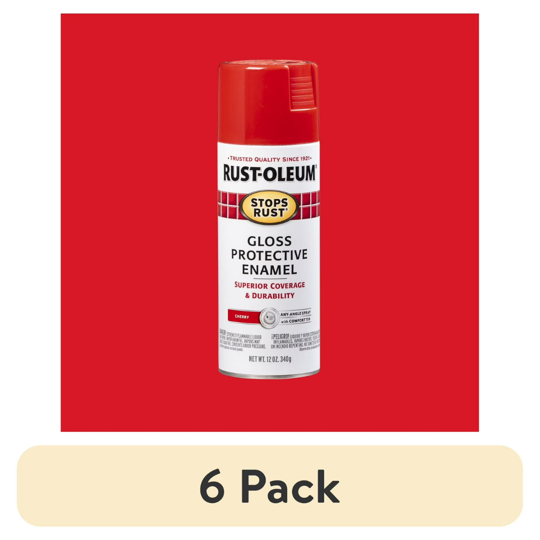 Rust-Oleum Stops Rust Turbo Spray Paint Gloss Sunrise Red 12 oz 6 Pack 248568