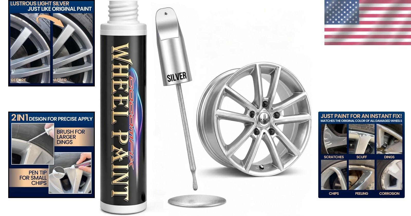 Restore Your Wheels with Glossy Silver Touch Up Paint – Easy Application 1 Fl Oz