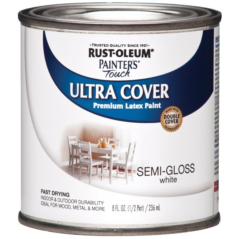 Rust-Oleum 1993730 Enamel Paint, Water, Semi-Gloss, White, 0.5 pt, Can, 120 sq-f
