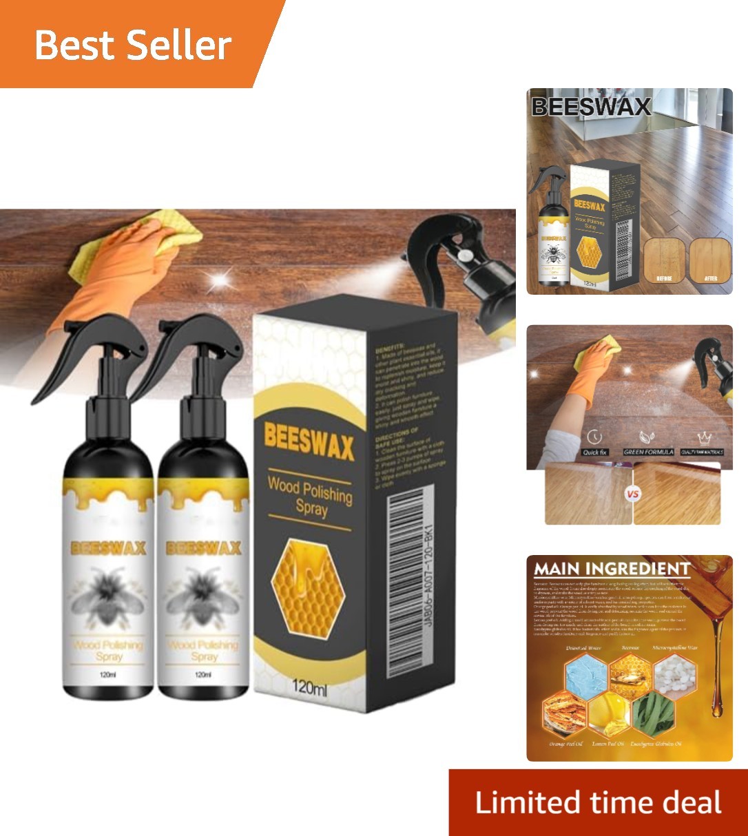 Natural Beeswax Furniture Polish and Cleaner Spray – 120ml Eco-Friendly Duo