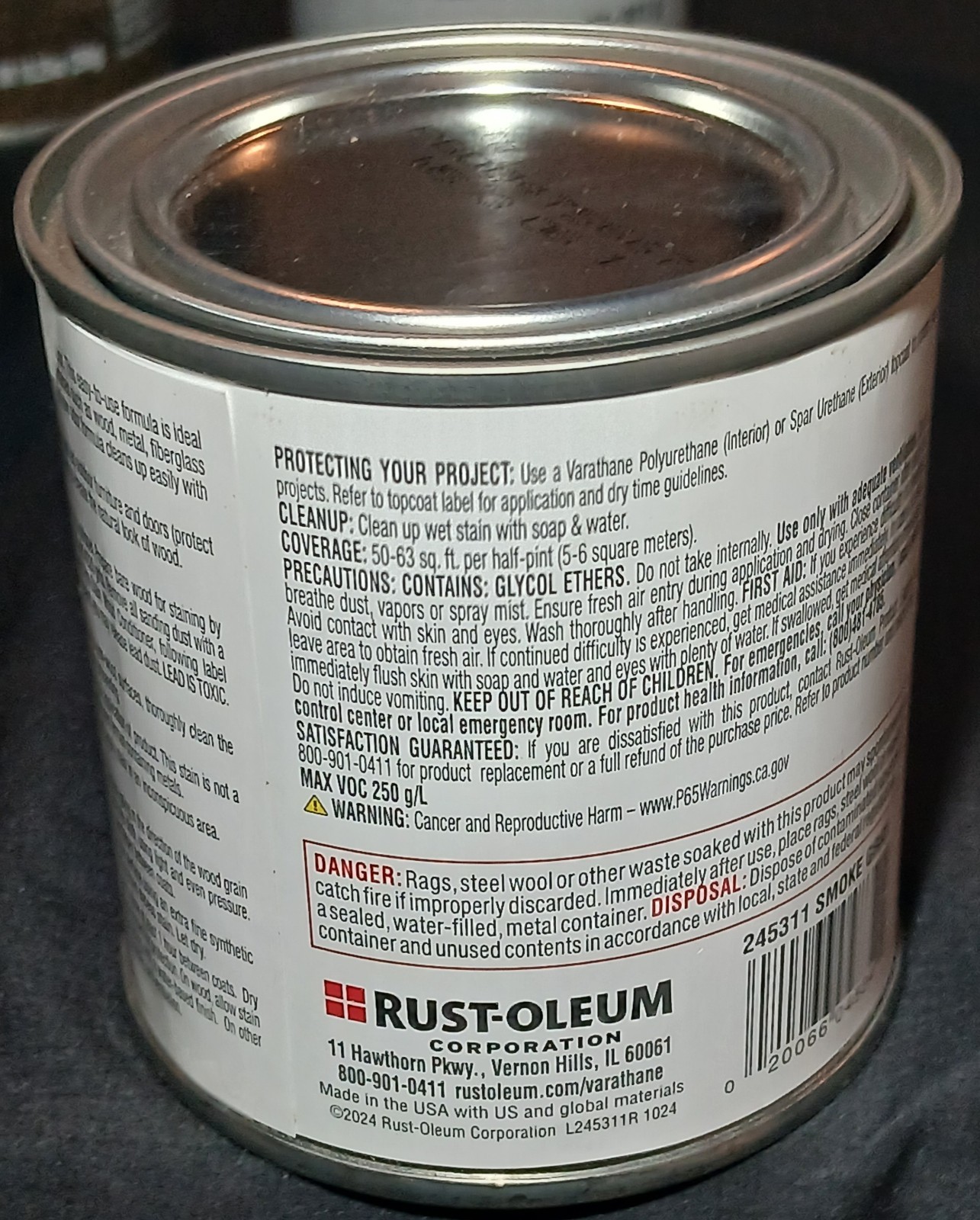 Varathane Total Control Gel Stain Smoke Gray 8oz Fast Dry Water Based Sealed New