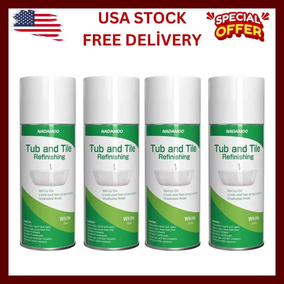 Tub and Tile Spray Paint White, 450ml, 4 Cans, Aerosol Bathtub Refinishing Kit