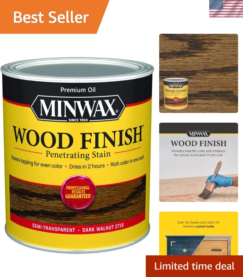 Minwax Dark Walnut Wood Finish Stain – 1 Quart, Quick-Drying & Rich Color