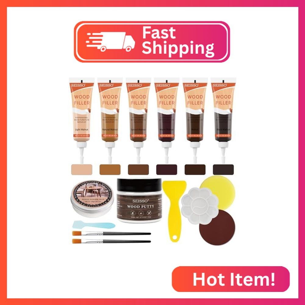Wood Furniture Repair Kit, 6 Colors Wood Filler Hardwood Laminate Vinyl Floor Re