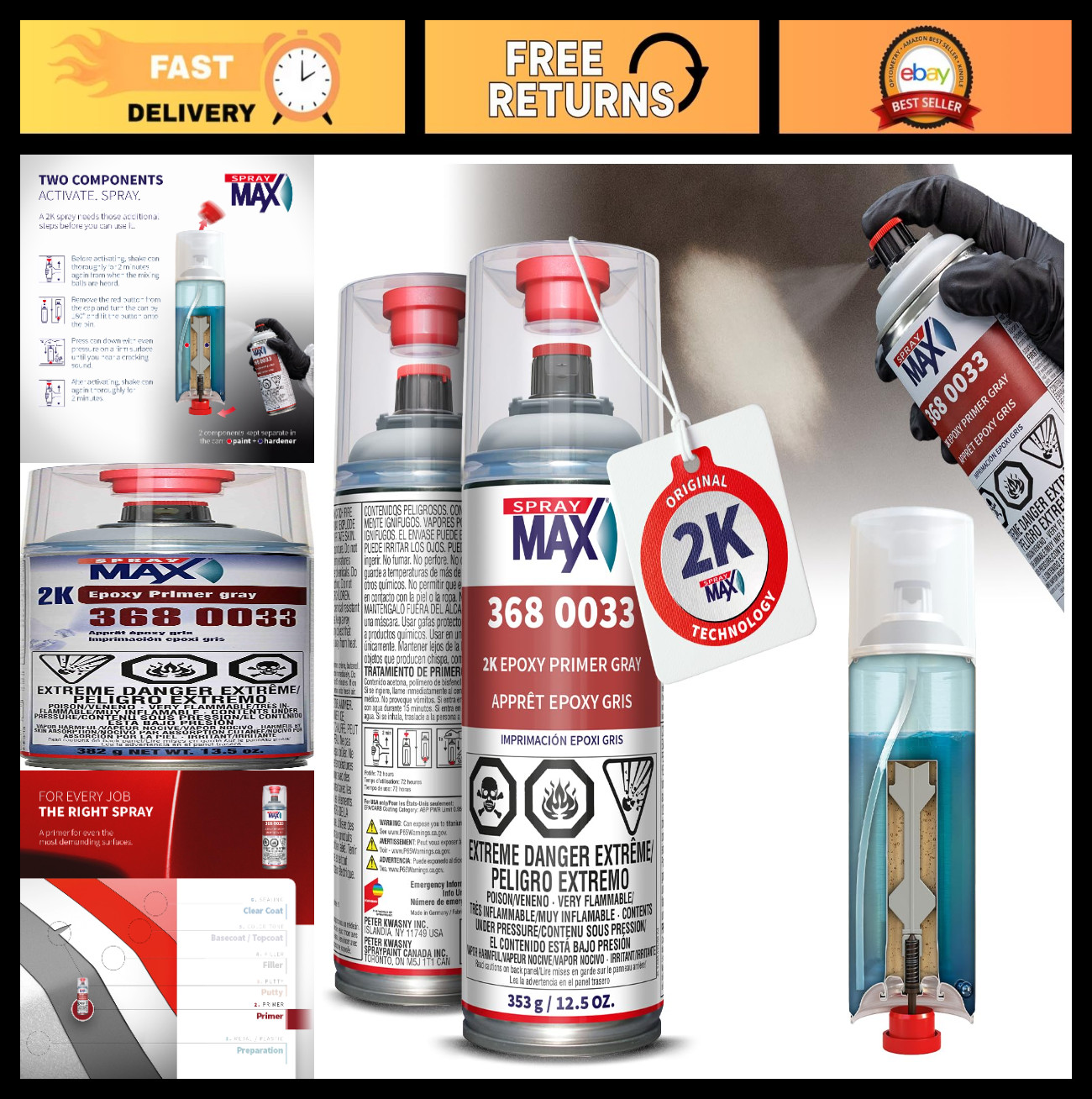 2K Epoxy Primer Spray Paint – Gray, Fast-Drying, Corrosion-Resistant, High Adhes