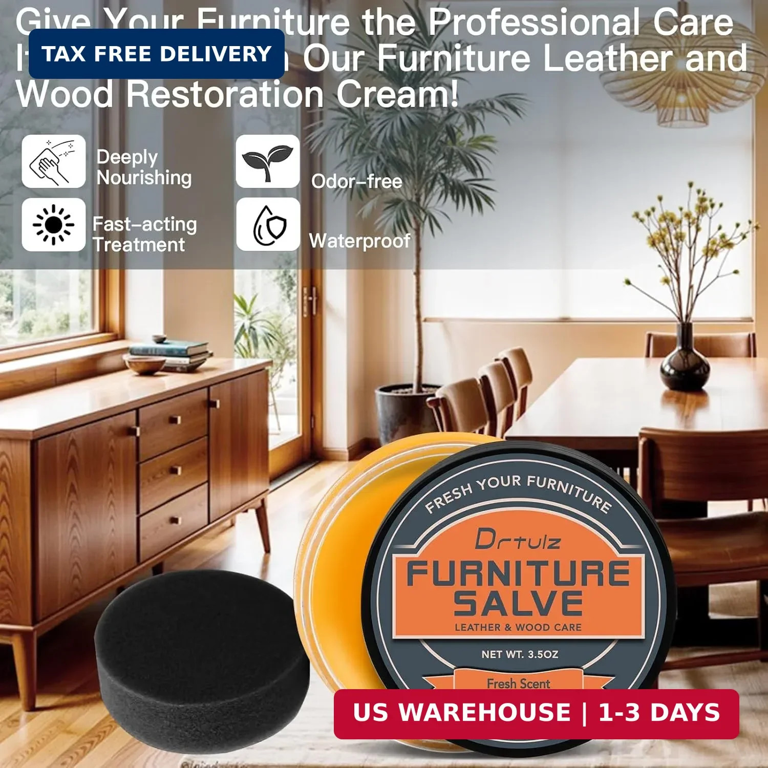 Furniture Salve with Beeswax & Orange Oil for Leather, Wood, Vinyl – 3-in-1 Poli