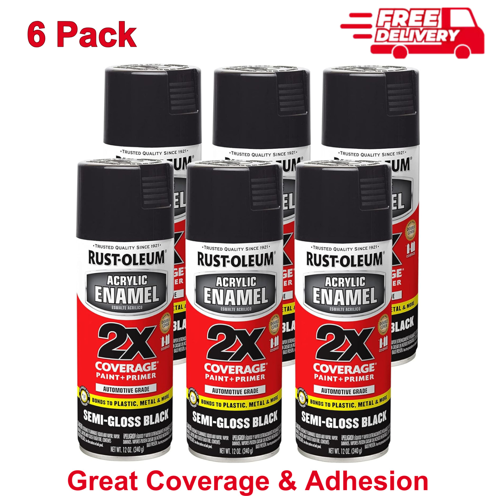 271915-6PK Acrylic Enamel 2X Spray Paint, 12 Oz, Semi Gloss Black, 6 Pack