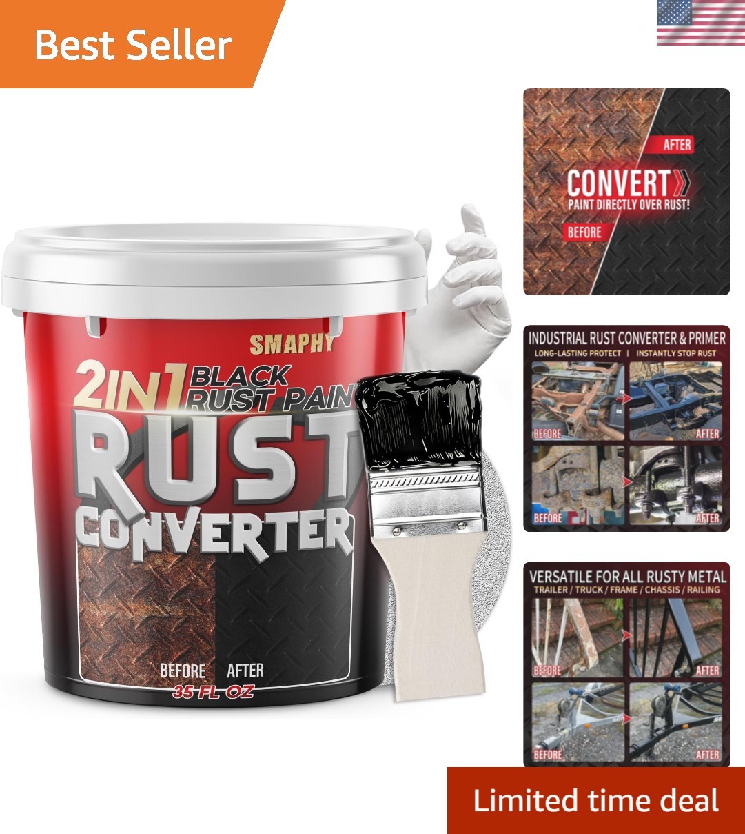 2 in 1 Rust Converter & Metal Primer, 35 oz Black Rust Reformer Paint for Met…