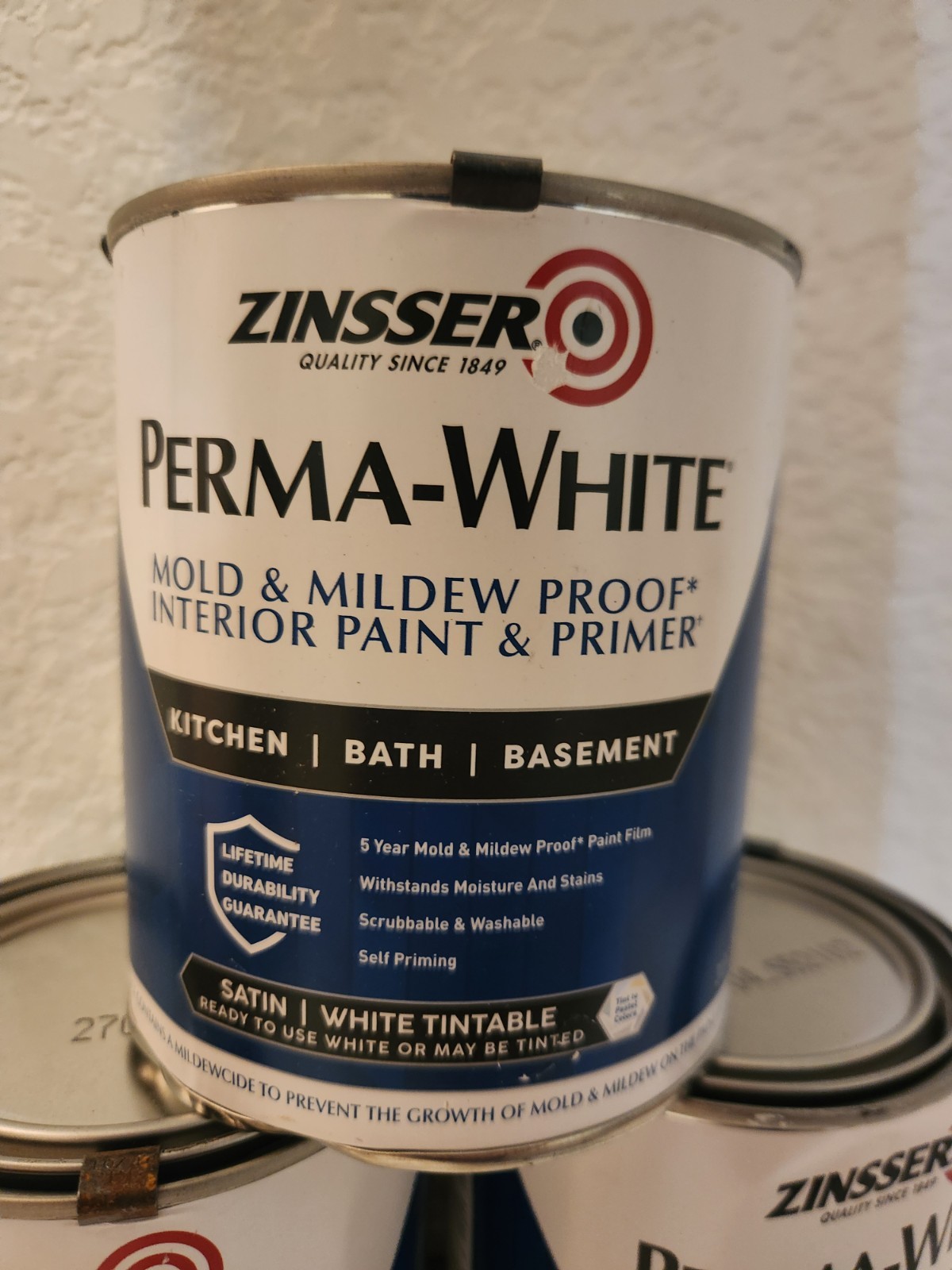 6 Pack Zinsser Mildew Proof Interior Paint Satin White 1 Qt