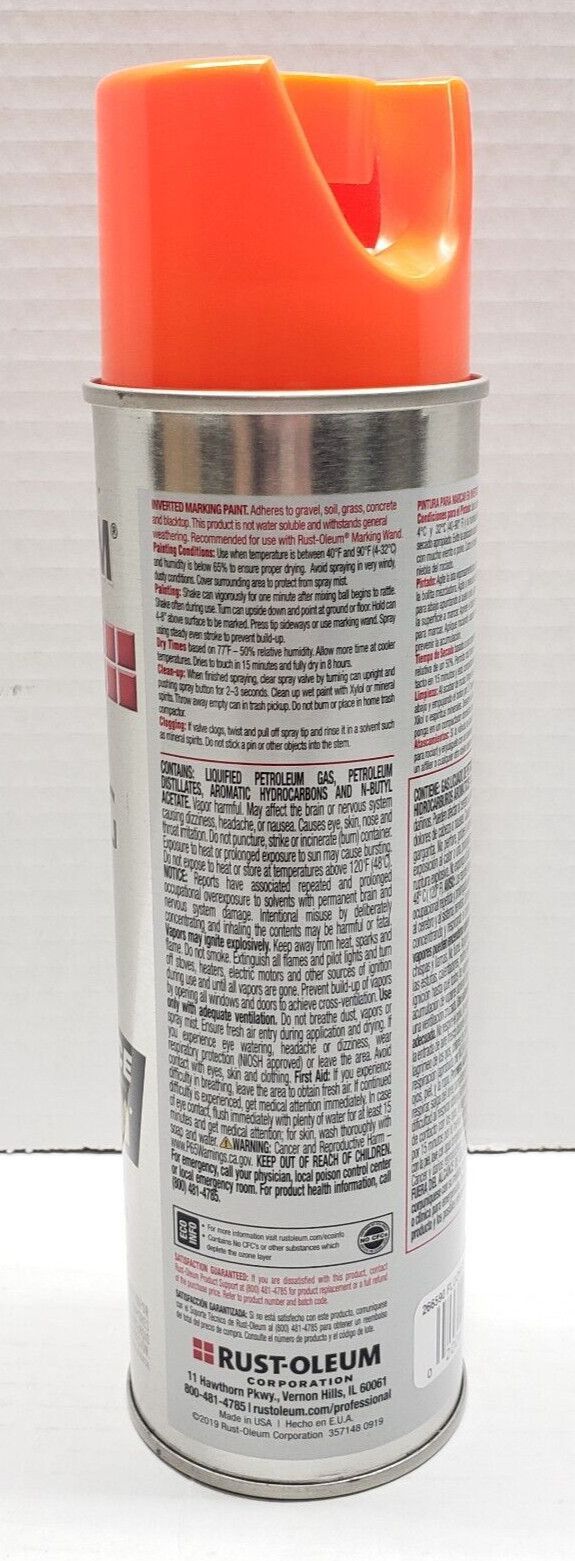 Rust-Oleum 266590 6PK Inverted Marking Paint 15oz Fluorescent Red-Orange 6Pack