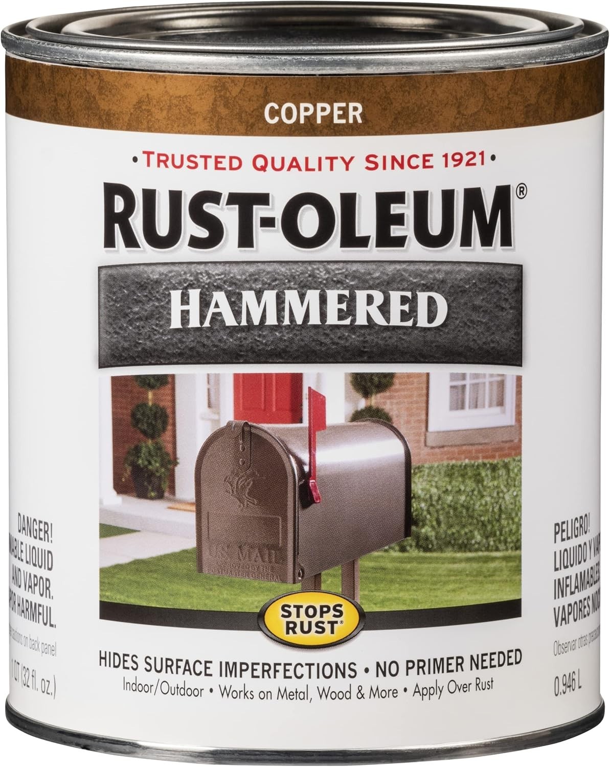 239074 Stops Rust Hammered Finish Paint, Quart, Copper 32 Fl Oz (Pack of 1)
