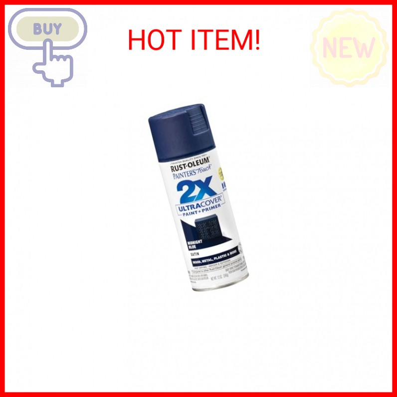Rust-Oleum 334091 Painter’s Touch 2X Ultra Cover Spray Paint, 12 oz, Satin Midni