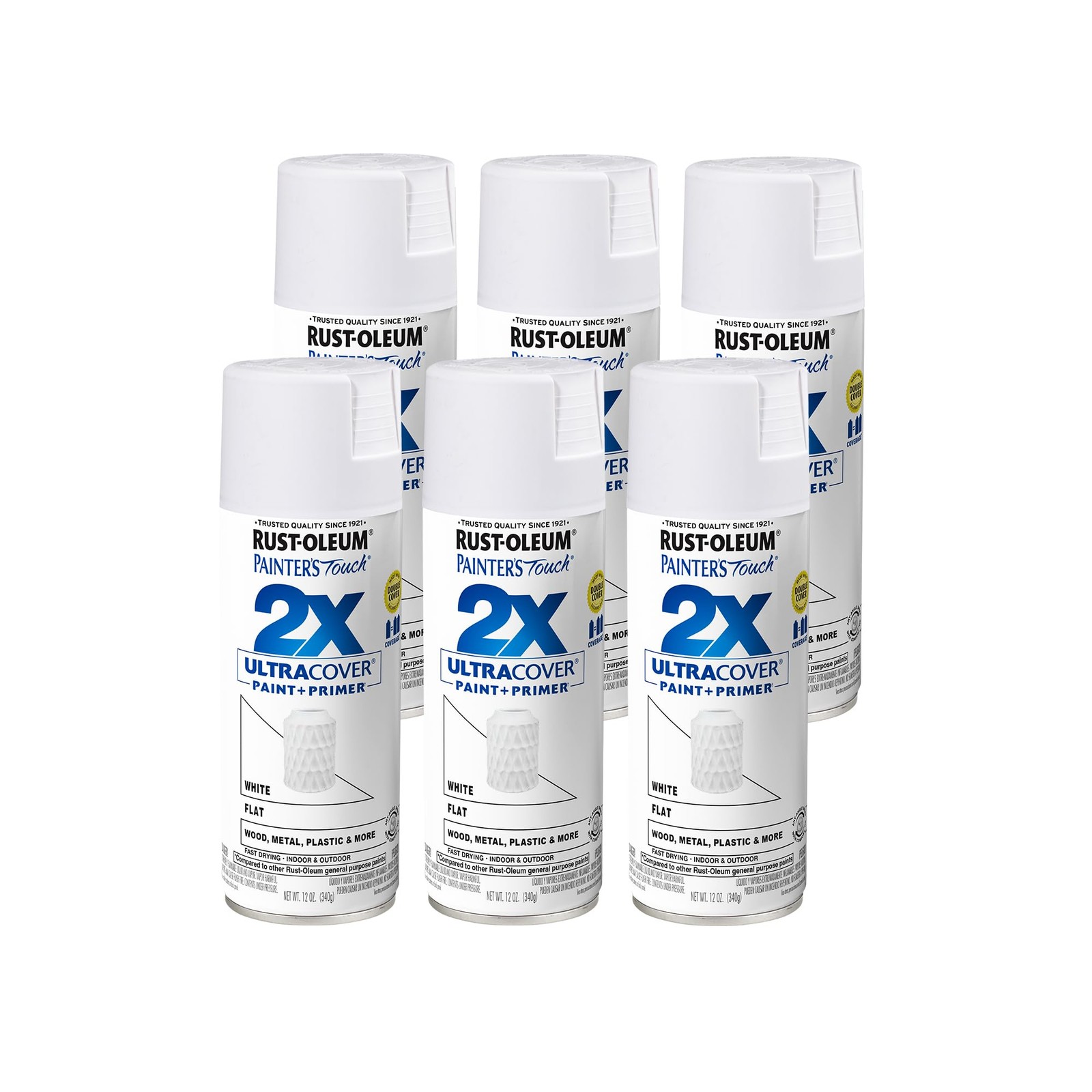 Painter’s Touch 2X Ultra Cover Spray Paint 12 Ounce White Pack Of 6
