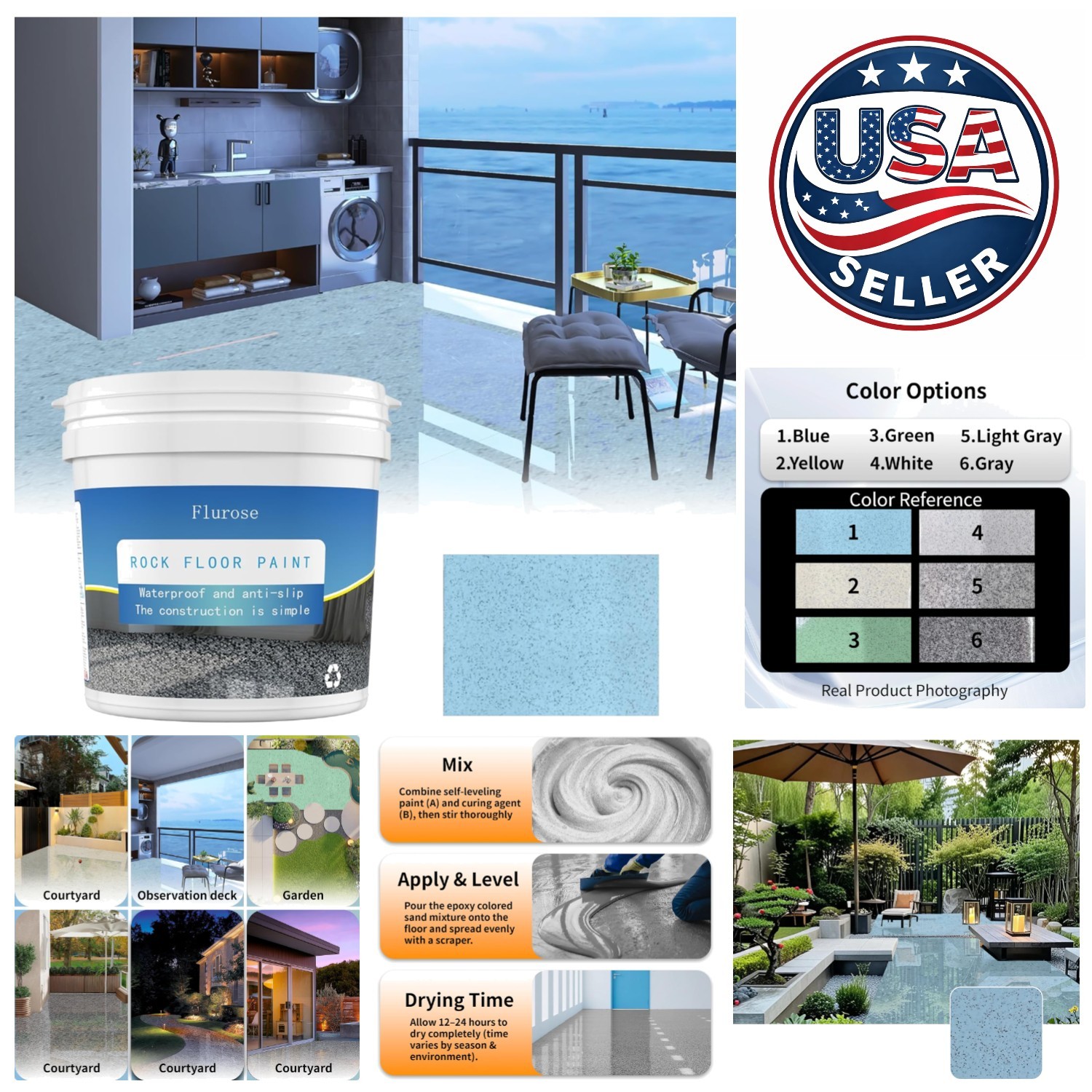Quick Drying Colored Epoxy Floor Paint 35oz – Perfect for Interior & Exterior
