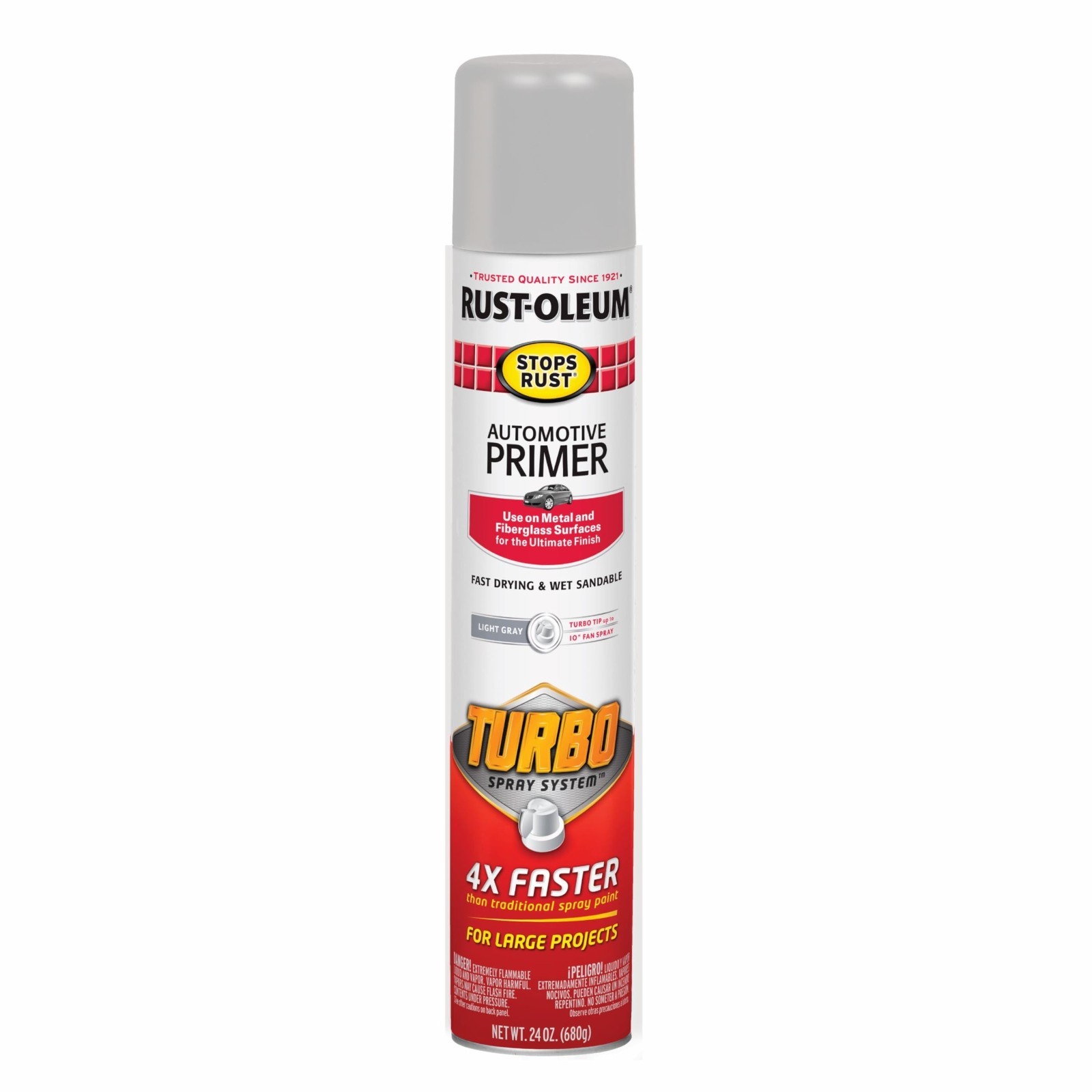Automotive Primer Spray Paint Flat Light Gray Quick Dry Stops Rust Turbo 24 oz