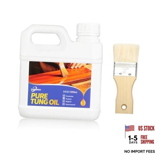 OZ 100% Pure Tung Oil for Wood with a Brush,All-Natural Wood Oil,Pure 35