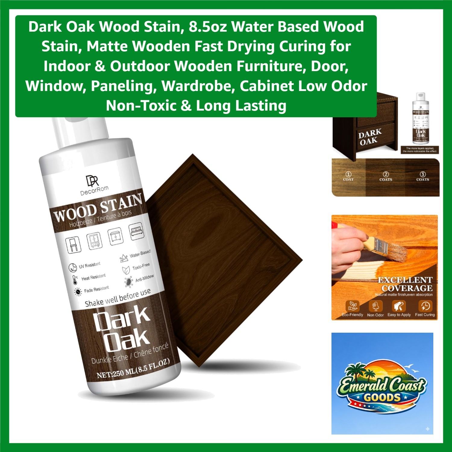 Fast Drying 8.5oz Dark Oak Wood Stain – Matte Finish for Every Wood Project