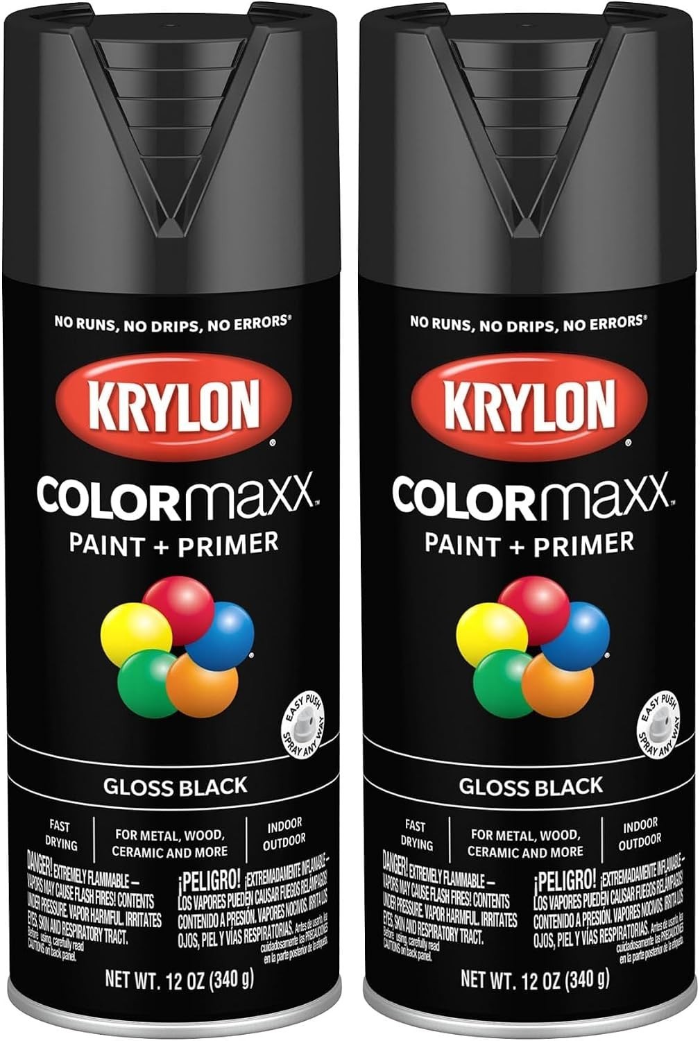 Gloss Black Spray Paint & Primer for All Surfaces – 2 x 12oz Cans