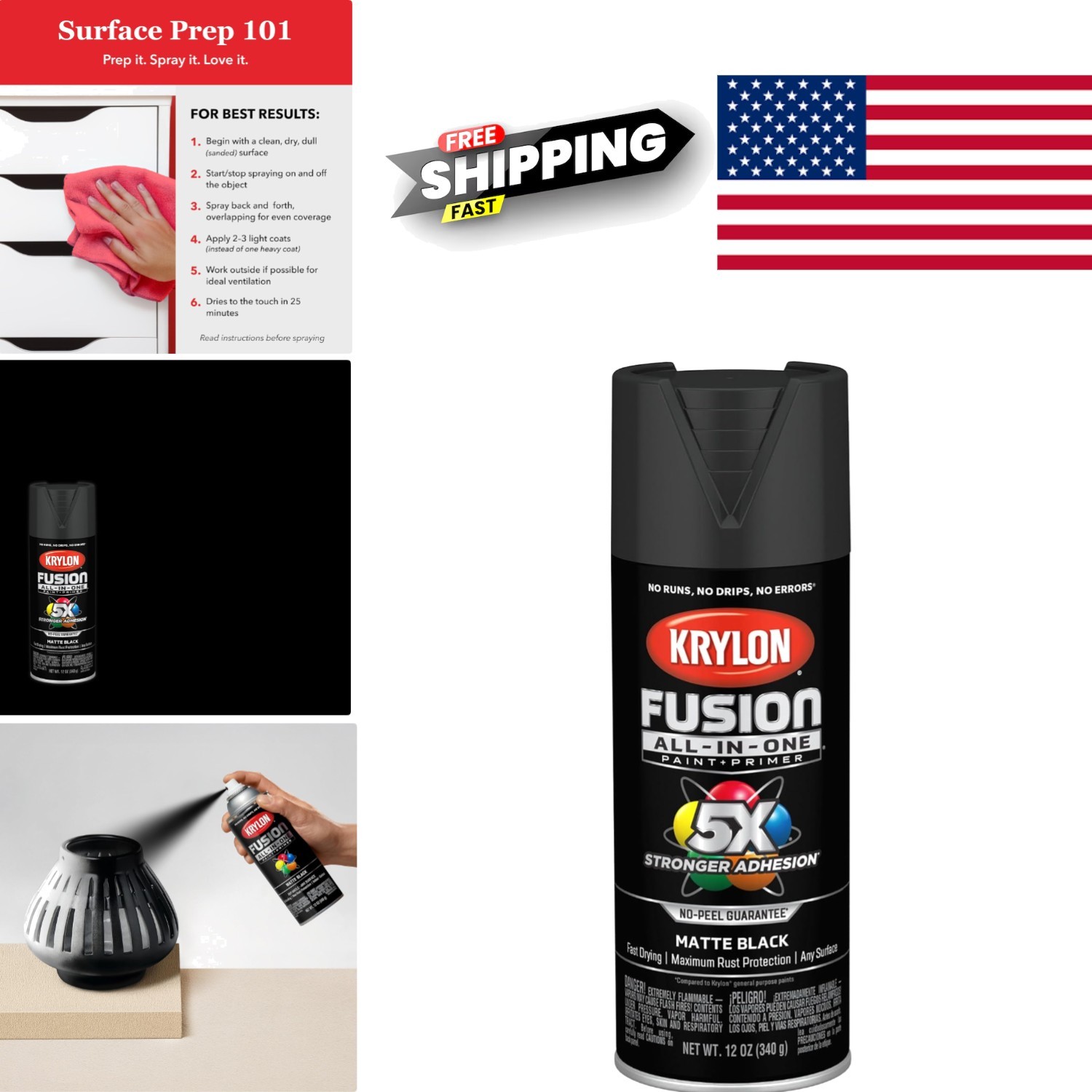 Aerosol Spray Paint 12 Ounce Black Matte Finish for Indoor Outdoor Surfaces
