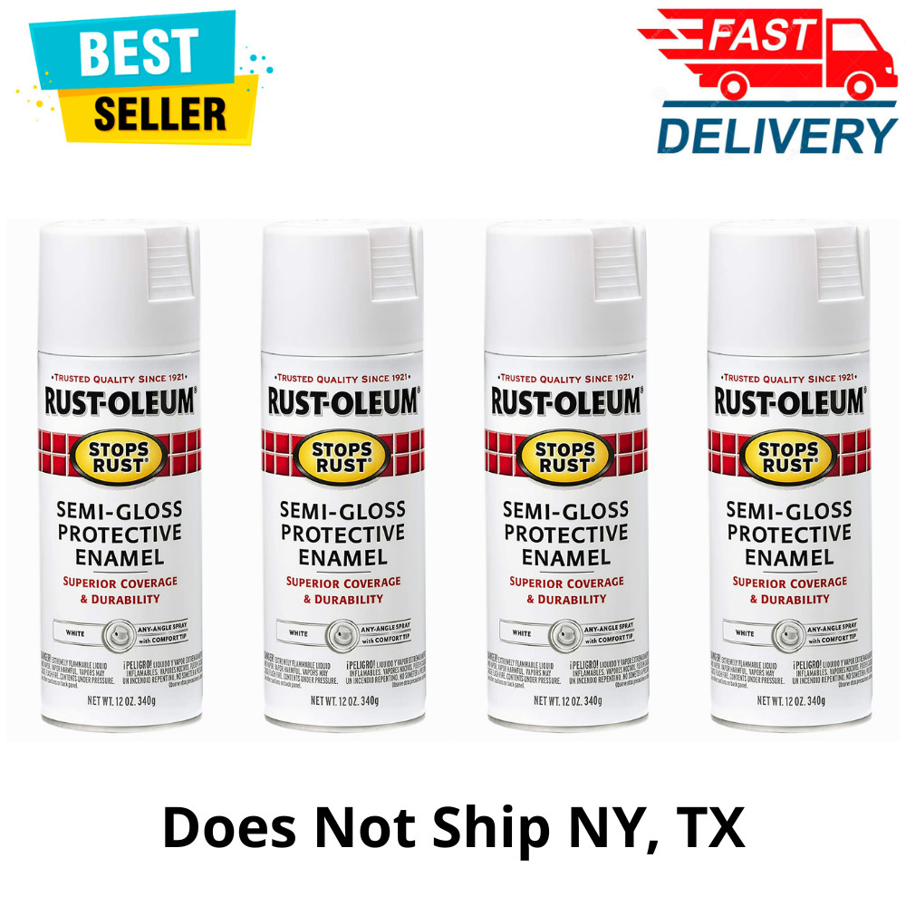 4Pack Rust-Oleum Stops Rust Semi-Gloss White Protective Enamel Spray Paint, 12oz