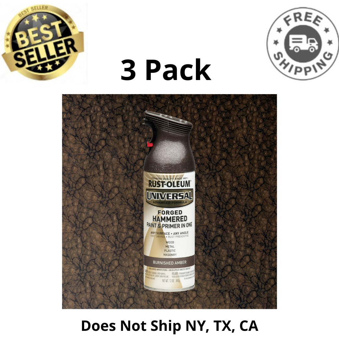 3 Pack Rust-Oleum Hammered Spray Paint & Primer, Burnished Amber 12 oz, 271480