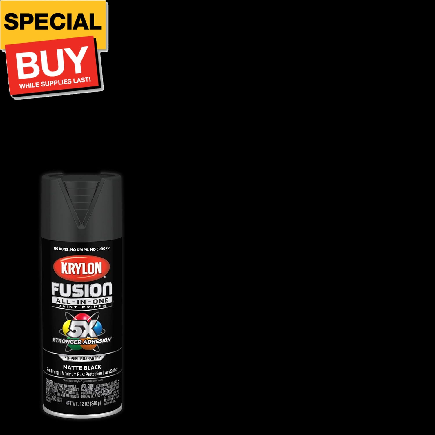 12 oz K02754007 Black Fusion All-In-One Paint & Primer Spray Paint, Matte